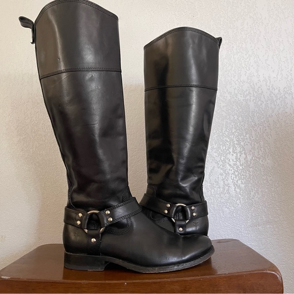 Frye Melissa Harness Inside Zip Tall Boot Black Size 6.5 B Black Smooth Leather - Picture 12 of 12